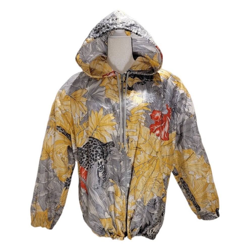 SALVATORE FERRAGAMO Large Leopard Safari Print Windbreaker Vintage Blous…